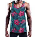 Hot Pink Hibiscus Tropical Pattern Print Men's Workout Tank Top