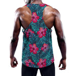 Hot Pink Hibiscus Tropical Pattern Print Training Tank Top