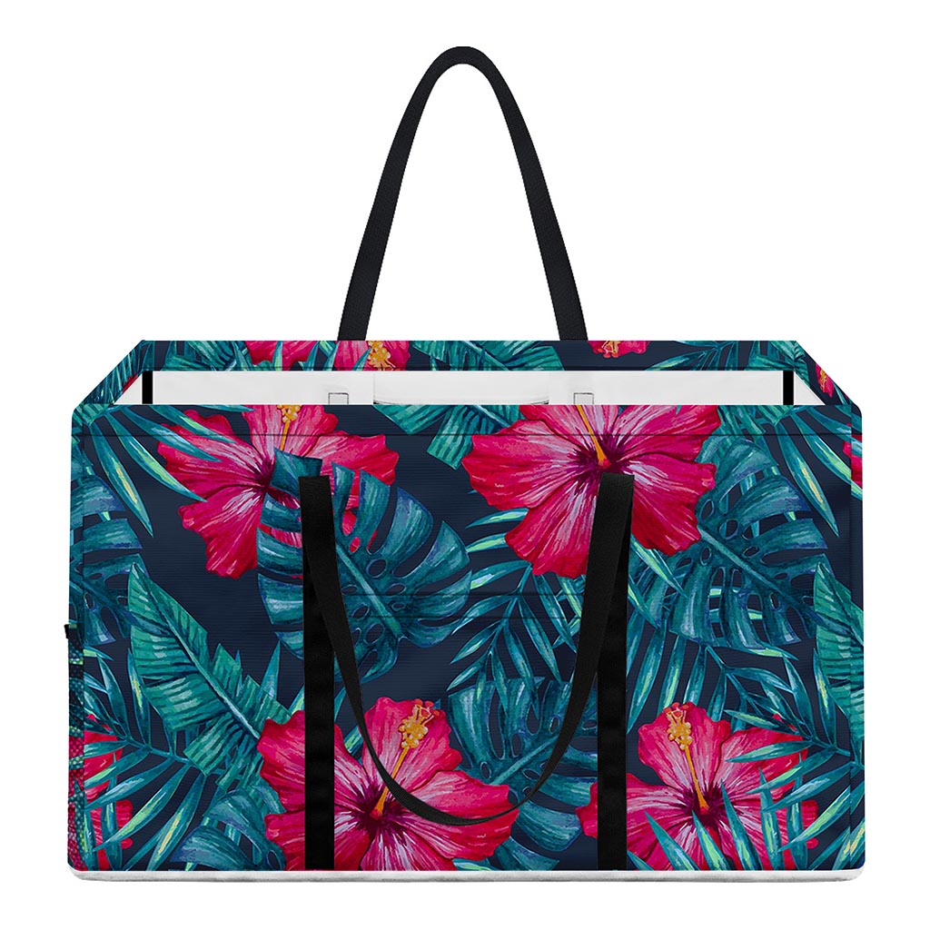 Hot Pink Hibiscus Tropical Pattern Print Utility Tote Bag