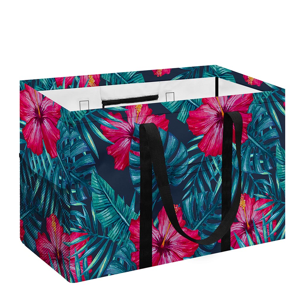 Hot Pink Hibiscus Tropical Pattern Print Utility Tote Bag