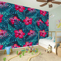 Hot Pink Hibiscus Tropical Pattern Print Wall Sticker