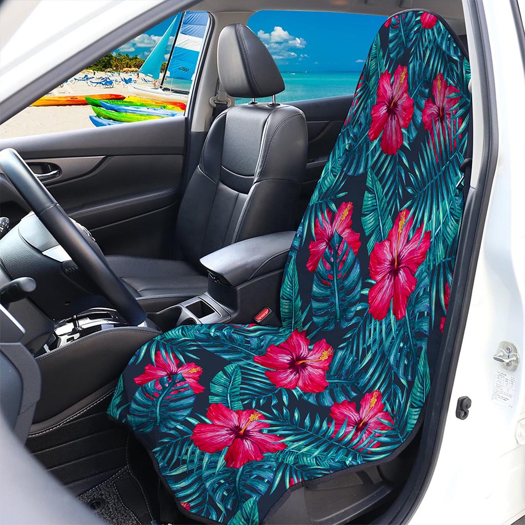 Hot Pink Hibiscus Tropical Pattern Print Waterproof Car Seat Cover