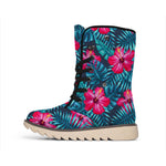 Hot Pink Hibiscus Tropical Pattern Print Winter Boots