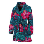 Hot Pink Hibiscus Tropical Pattern Print Women's Bathrobe
