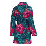 Hot Pink Hibiscus Tropical Pattern Print Women's Bathrobe