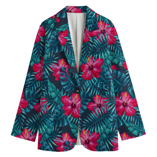 Hot Pink Hibiscus Tropical Pattern Print Women's Blazer