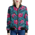 Hot Pink Hibiscus Tropical Pattern Print Women's Bomber Jacket