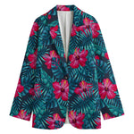 Hot Pink Hibiscus Tropical Pattern Print Women's Cotton Blazer