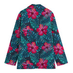 Hot Pink Hibiscus Tropical Pattern Print Women's Cotton Blazer