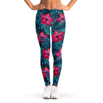Hot Pink Hibiscus Tropical Pattern Print Women's Leggings