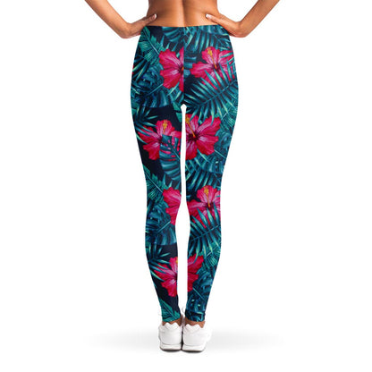 Hot Pink Hibiscus Tropical Pattern Print Women's Leggings