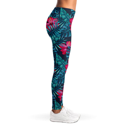 Hot Pink Hibiscus Tropical Pattern Print Women's Leggings