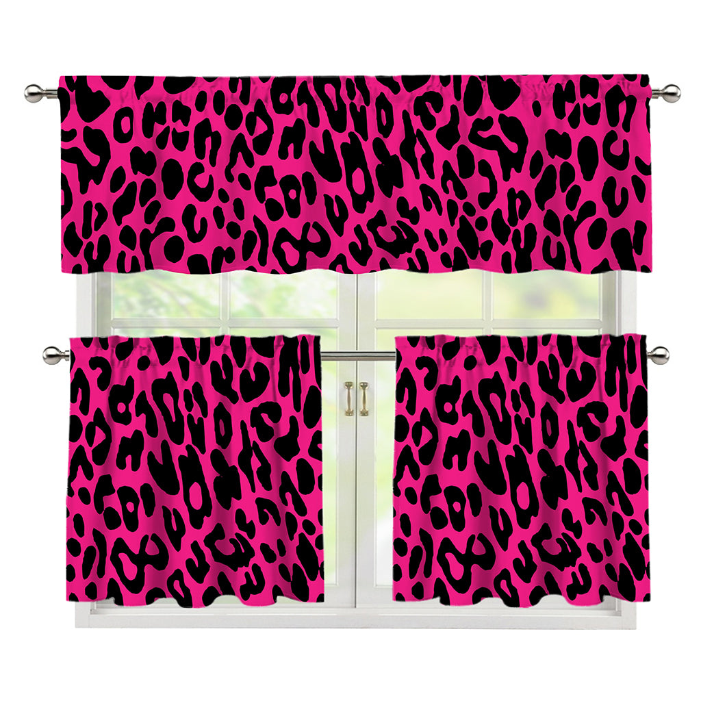 Hot Pink Leopard Print 3 Piece Kitchen Curtains
