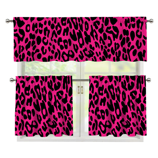 Hot Pink Leopard Print 3 Piece Kitchen Curtains
