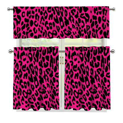 Hot Pink Leopard Print 3 Piece Kitchen Curtains