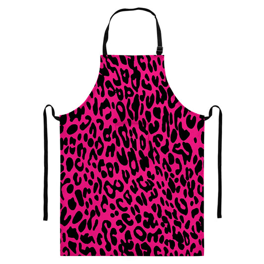 Hot Pink Leopard Print Bib Apron With Pocket