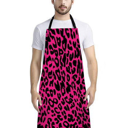 Hot Pink Leopard Print Bib Apron With Pocket