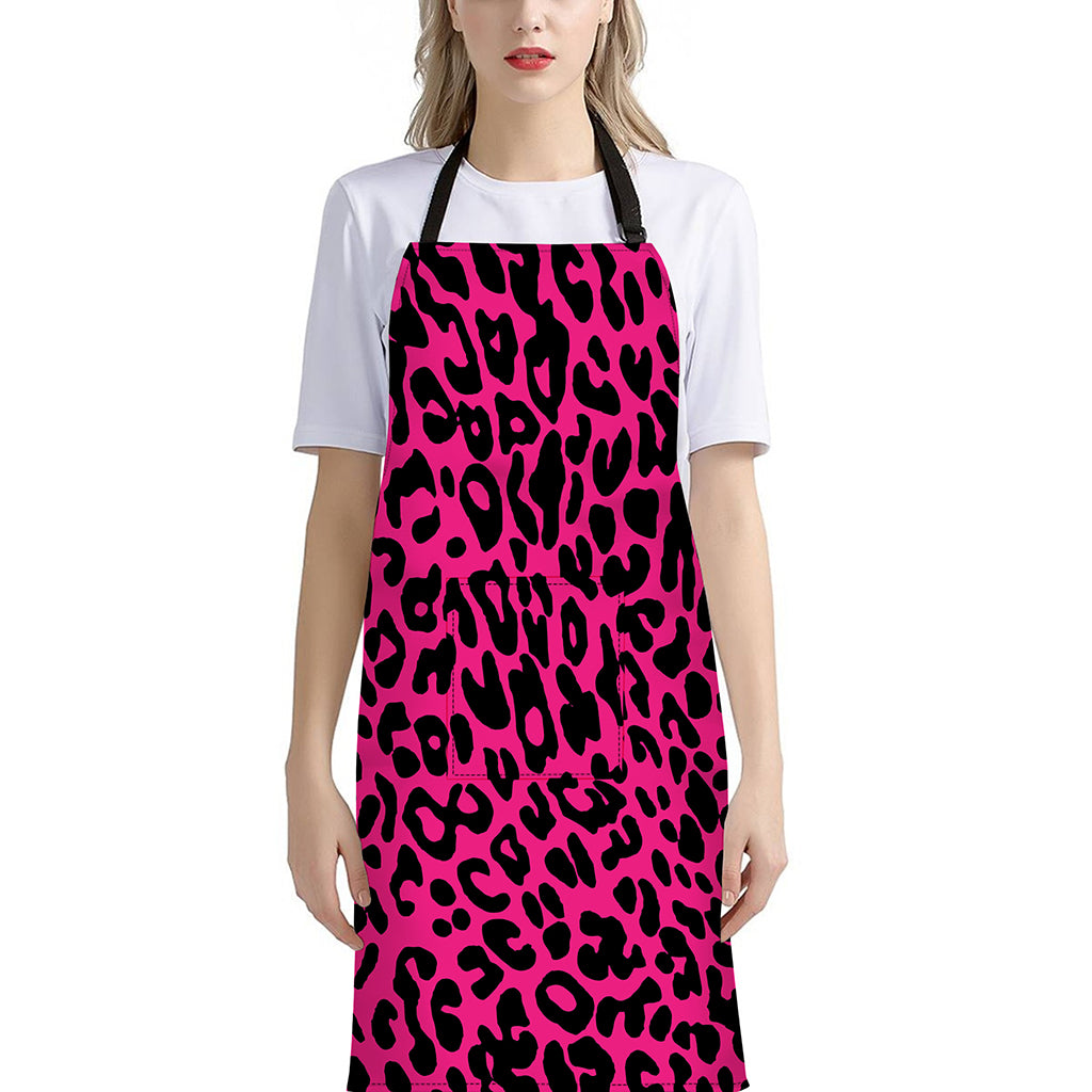 Hot Pink Leopard Print Bib Apron With Pocket