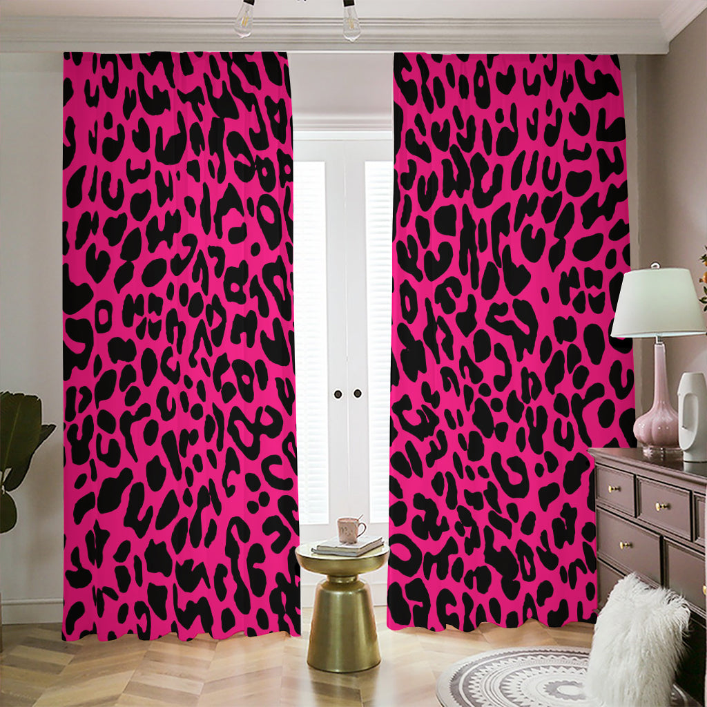 Hot Pink Leopard Print Blackout Pencil Pleat Curtains