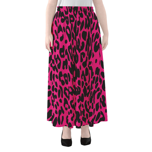 Hot Pink Leopard Print Chiffon Maxi Skirt