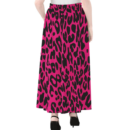 Hot Pink Leopard Print Chiffon Maxi Skirt