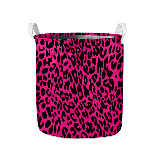 Hot Pink Leopard Print Collapsible Laundry Basket