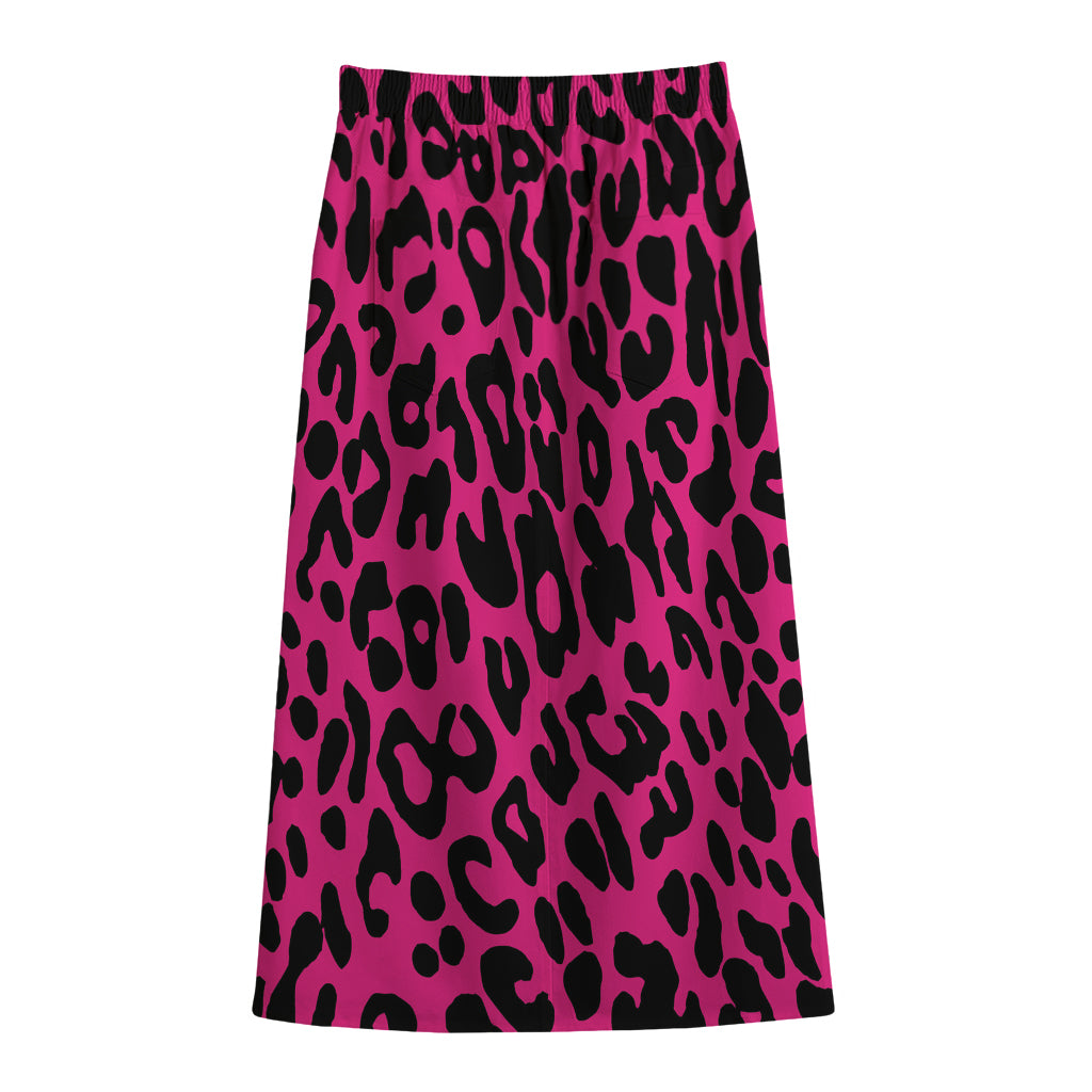 Hot Pink Leopard Print Cotton Front Slit Maxi Skirt