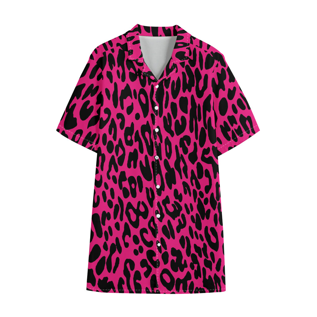 Hot Pink Leopard Print Cotton Hawaiian Shirt