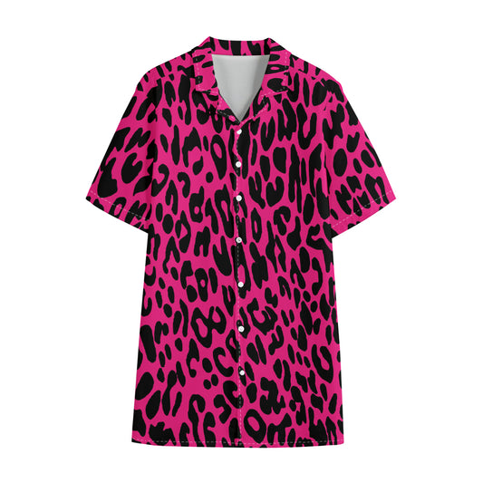 Hot Pink Leopard Print Cotton Hawaiian Shirt