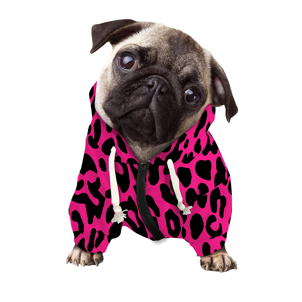 Hot Pink Leopard Print Dog Zip Up Hoodie