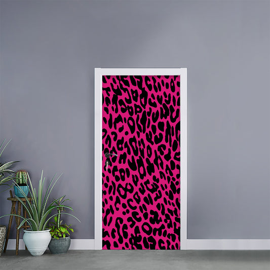 Hot Pink Leopard Print Door Sticker