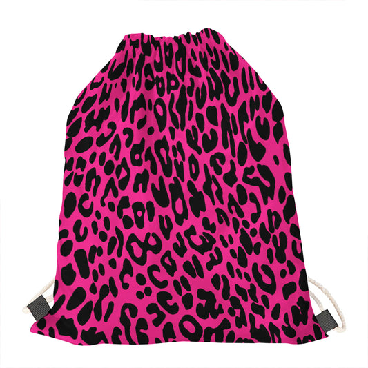 Hot Pink Leopard Print Drawstring Bag
