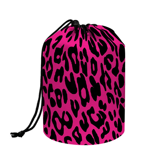 Hot Pink Leopard Print Drawstring Makeup Bag
