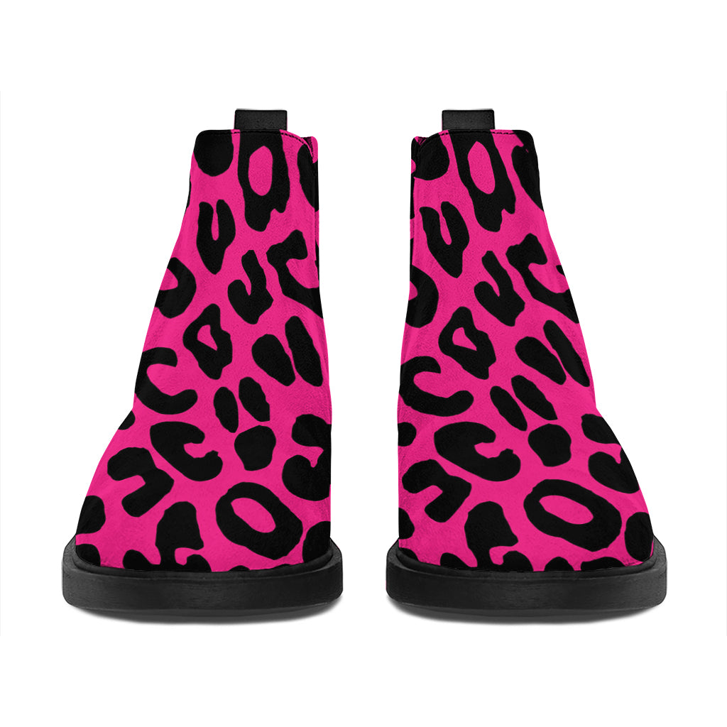 Hot Pink Leopard Print Flat Ankle Boots
