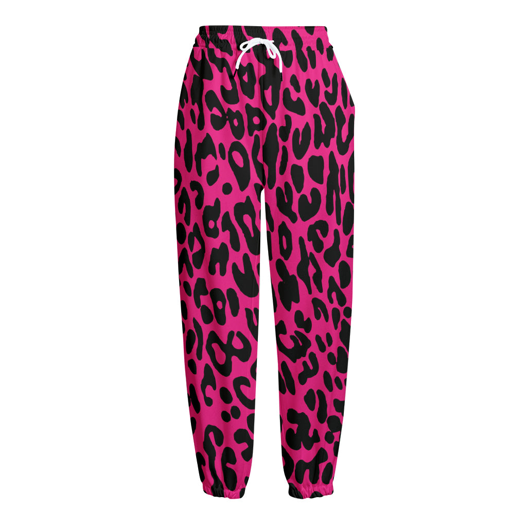 Hot Pink Leopard Print Fleece Lined Knit Pants