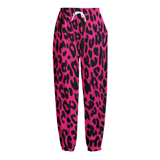 Hot Pink Leopard Print Fleece Lined Knit Pants