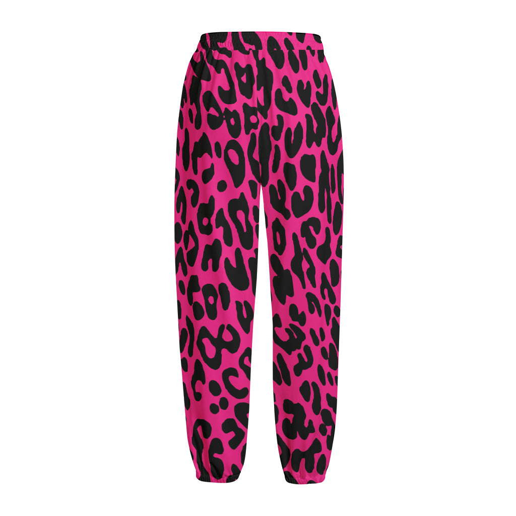 Hot Pink Leopard Print Fleece Lined Knit Pants