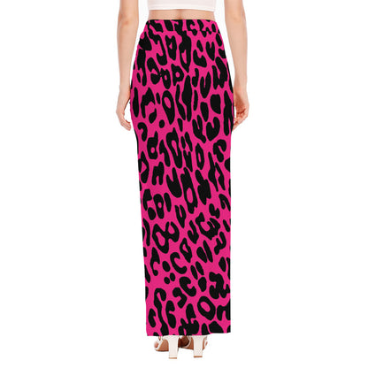 Hot Pink Leopard Print High Slit Maxi Skirt