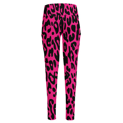 Hot Pink Leopard Print High-Waisted Pocket Leggings