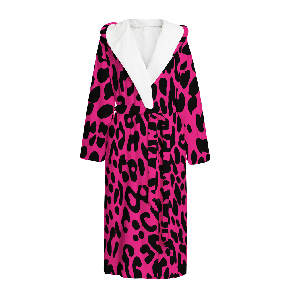Hot Pink Leopard Print Hooded Bathrobe
