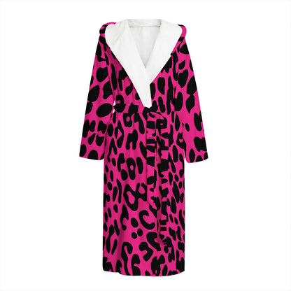 Hot Pink Leopard Print Hooded Bathrobe
