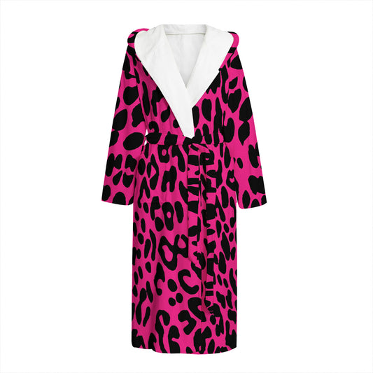 Hot Pink Leopard Print Hooded Bathrobe