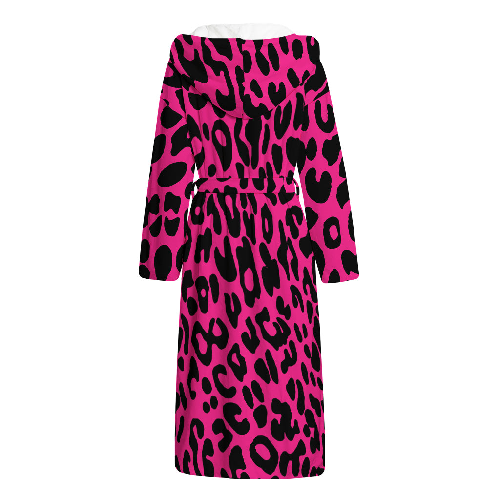 Hot Pink Leopard Print Hooded Bathrobe