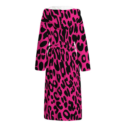 Hot Pink Leopard Print Hooded Bathrobe