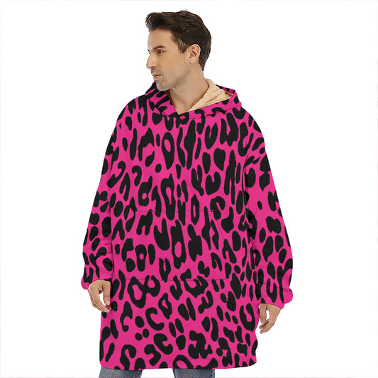Hot Pink Leopard Print Hoodie Blanket