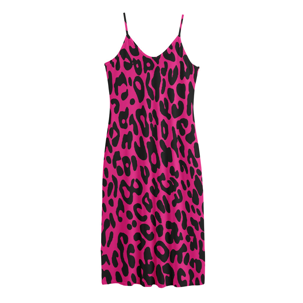 Hot Pink Leopard Print Jersey Midi Cami Dress