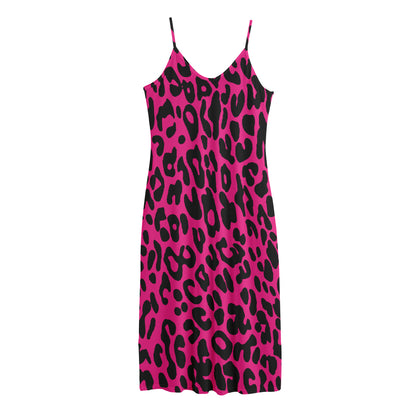 Hot Pink Leopard Print Jersey Midi Cami Dress