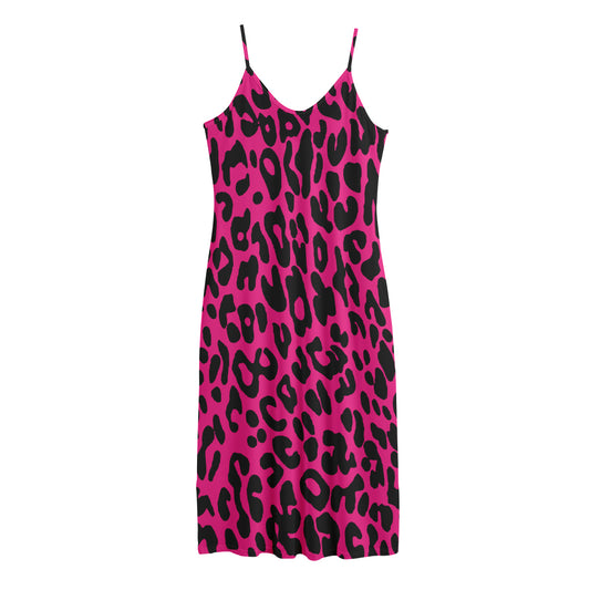 Hot Pink Leopard Print Jersey Midi Cami Dress