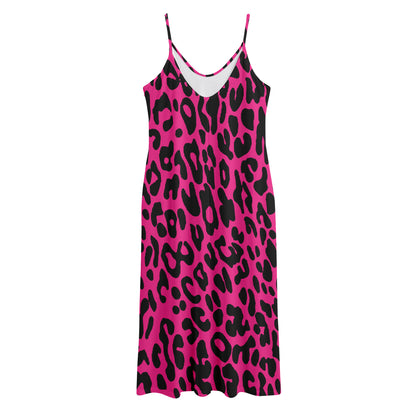 Hot Pink Leopard Print Jersey Midi Cami Dress