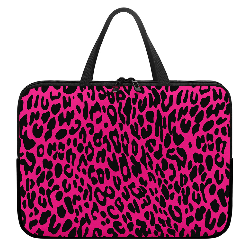 Hot Pink Leopard Print Laptop Sleeve With Handle